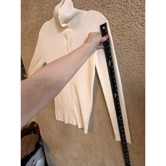 Thakoon‎ Merino Wool Ivory Button Up Turtleneck Cardigan Sz S Minimalist Preppy - Picture 14 of 16